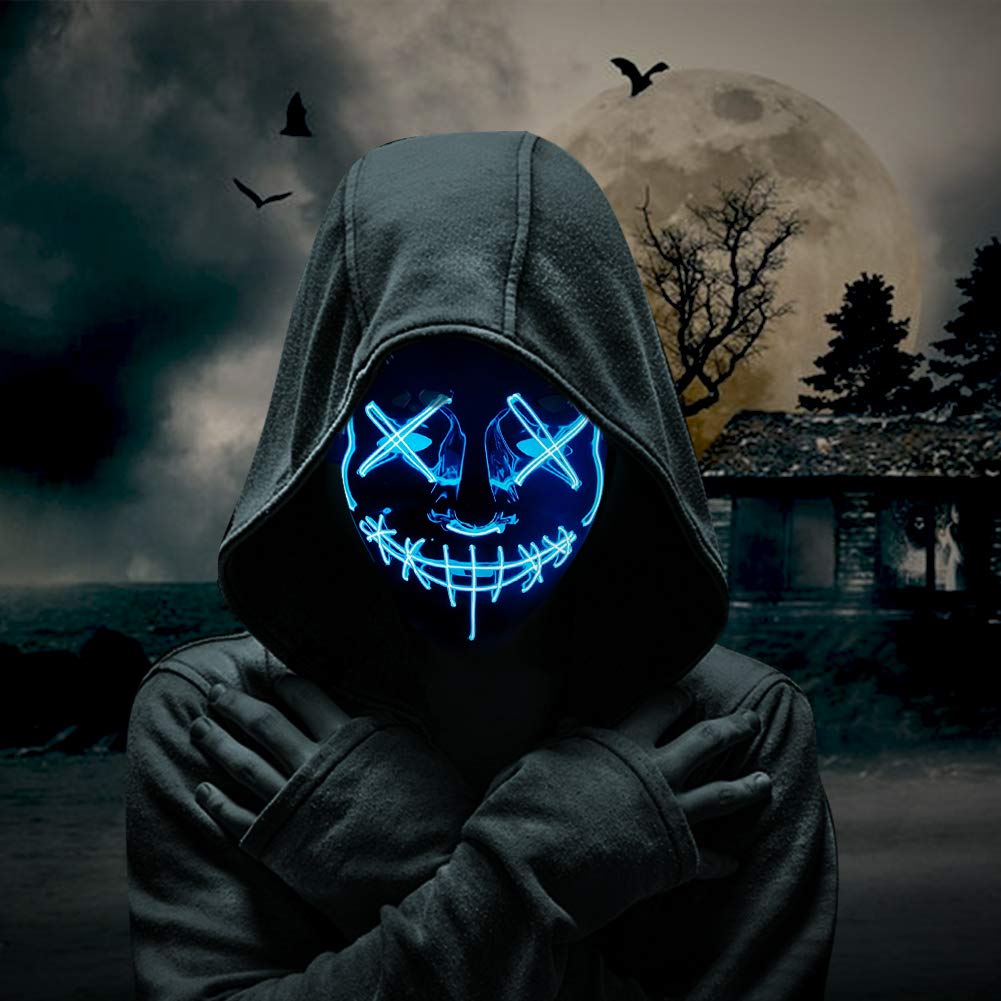 Masca Halloween cu led , cu fir electroluminescent de neon , masca purge horror luminoasa