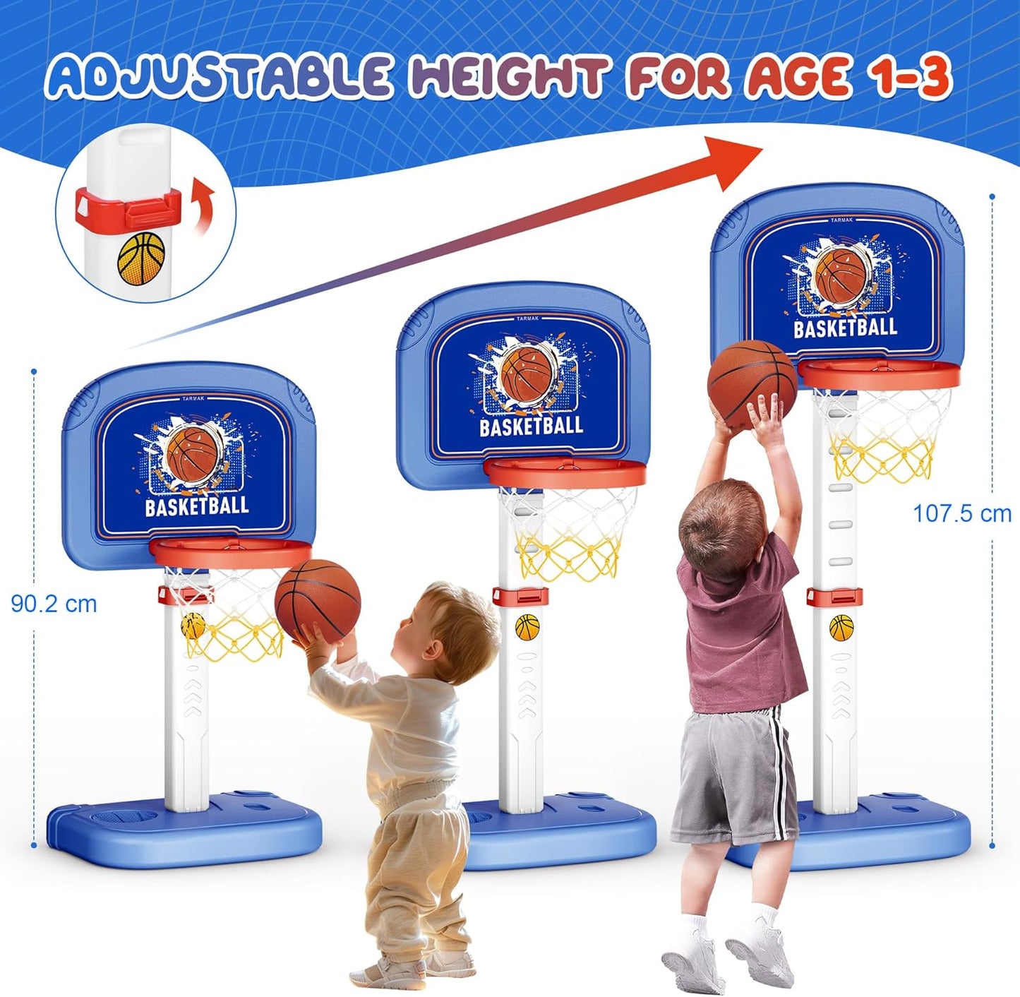 Set cos de baschet si baseball pentru copii 2 in 1 cu bata, baza de lansare, pompa, mingi, suport cu inaltime reglabila, baza stabila, pentru interior si interior, multifunctional