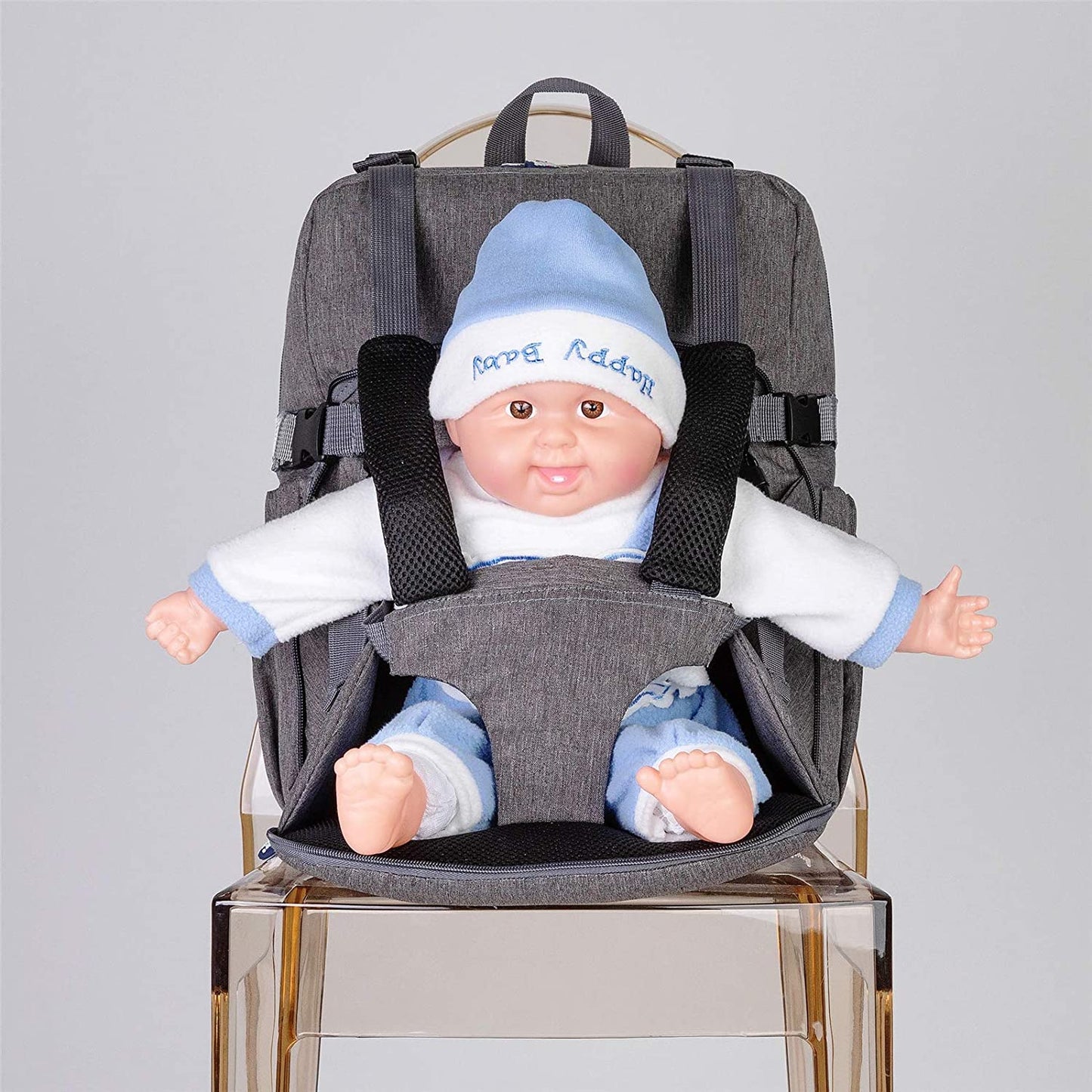 Geanta pentru schimburi, ghiozdan multifunctional cu scaunel port-bebe, de mare capacitate, rucsac de calatorie, Gri