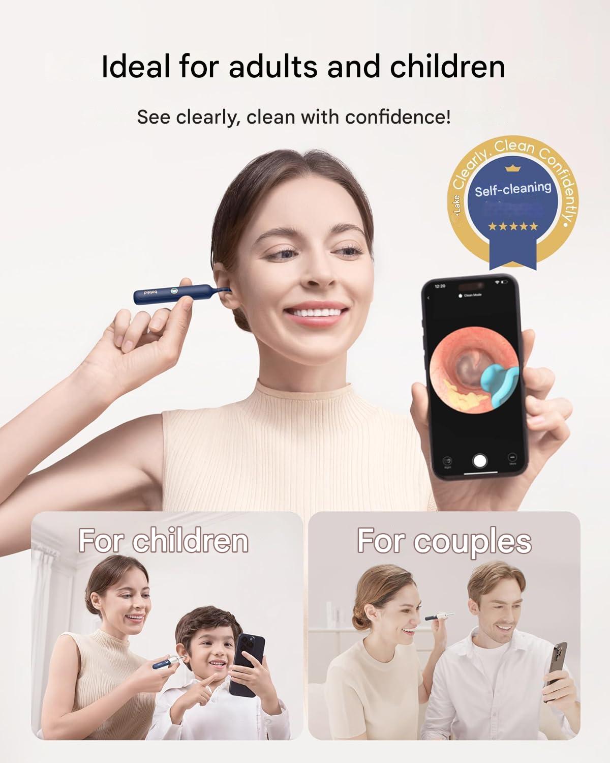 Otoscop pentru indepartare ceara urechi, camera HD flexibila pentru urechi/nas/gat, cu lumini LED, pensete, aplicatie smartphone si accesorii, pentru copii si adulti