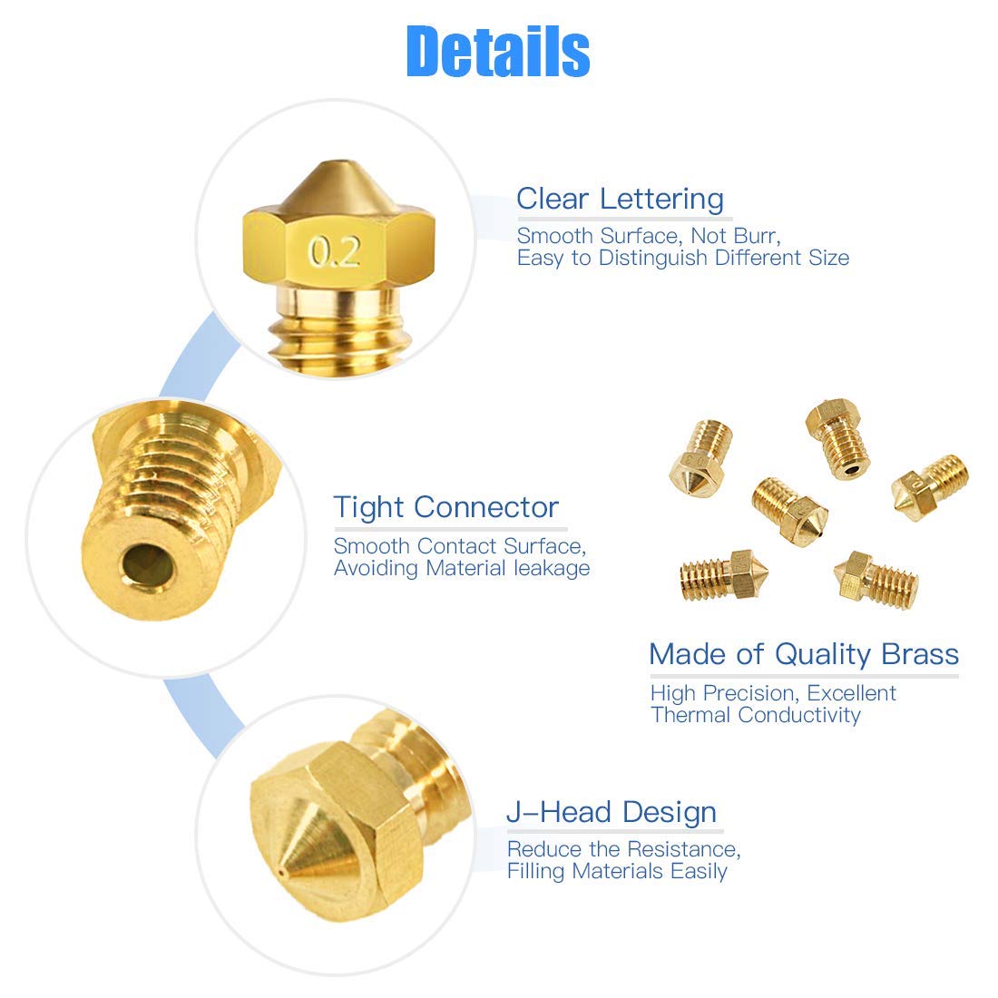 Set 26 duze imprimanta 3D de 0.2mm 0.3mm 0.4mm 0.5mm 0.6mm 0.8mm 1.0mm, V5 V6, filet M6, pentru imprimante cu filament 1.75mm