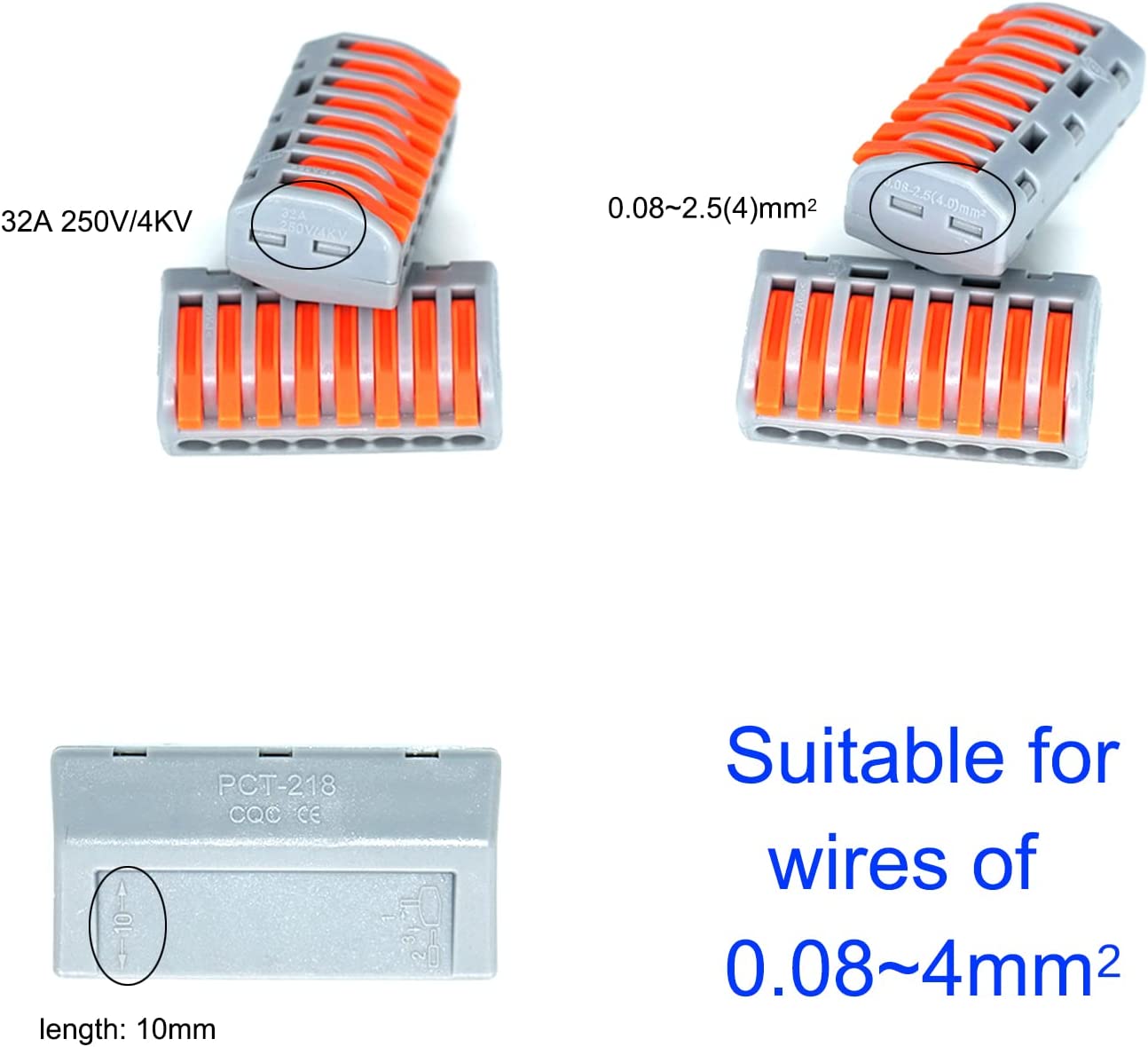Set 100 conectori doza, cleme cablu cu eliberare rapida, 45 piese 3 pini, 40 piese cu 2 pini, 10 piese cu 5 pini si 5 piese cu 8 pini, pentru conductori electrici