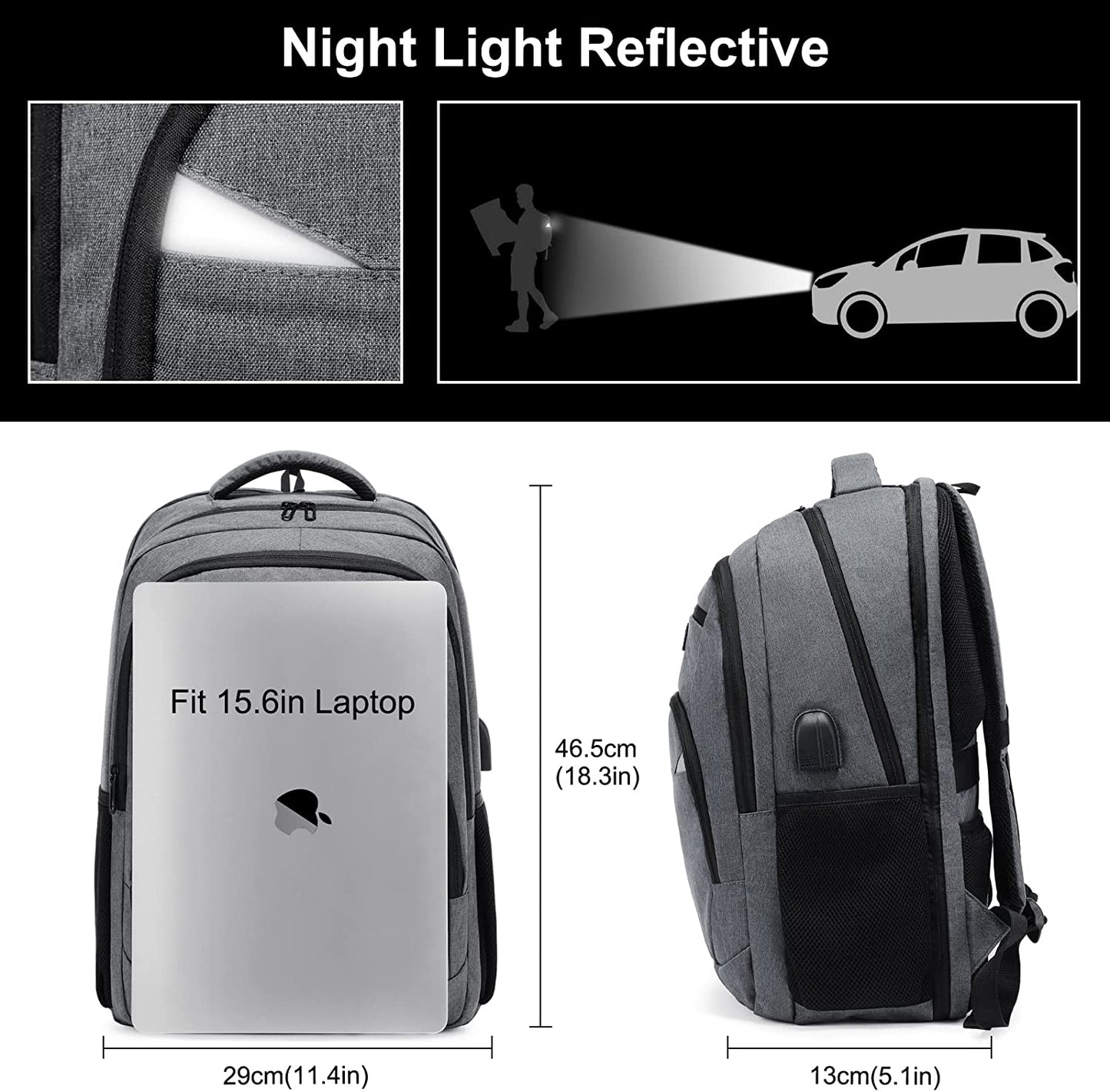 Ghiozdan laptop, rucsac rezistent la apa cu 4 compartimente, 15,6 inch, cu port USB si mufa jack extern, buzunare laterale, bretele captusite, pentru laptop, tableta, dosar