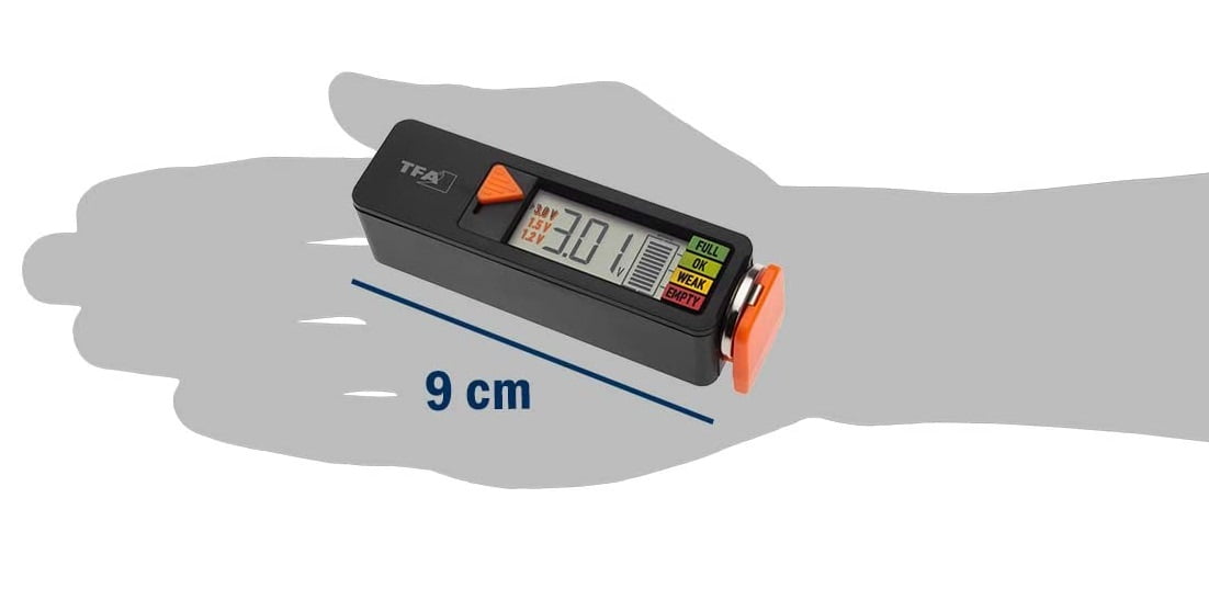 Tester de baterii 1.5V - 9V, AAA, AA, C, D, cu display si afisare stare de incarcare, TFA Dostmann BatteryCheck