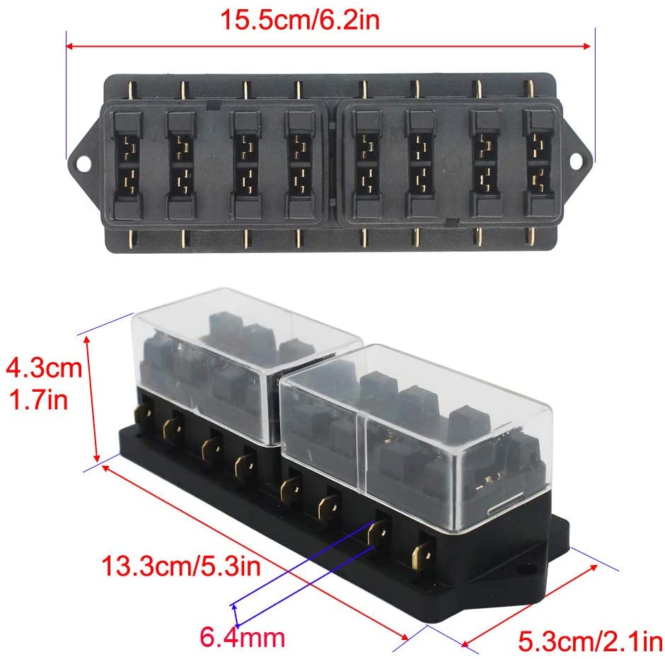 Set panou sigurante auto cu 8 iesiri, 12-32V, de la 1 la 40A, cu 10 sigurante intre 3 si 40A, cu 16 conectori auto si capac de protectie, pentru masina, barca, rulota, autoutilitara