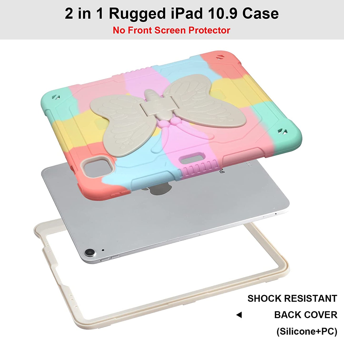 Husa compatibila cu iPad Air 5/4, 2020/2022 10.9 inch, iPad Pro 11, cu suport pix, stil fluture rezistenta la socuri, robusta, cu stand pliabil, multicolor