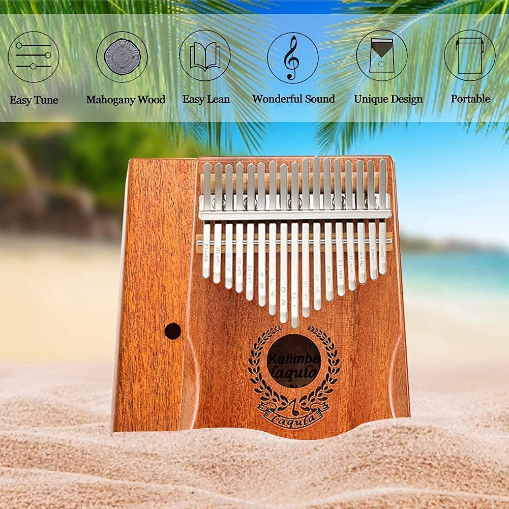 Kalimba electrica, instrument muzical cu 17 note, cu husa de depozitare, cablu cu mufa de 6mm si adaptor, ciocan tuner, din lemn
