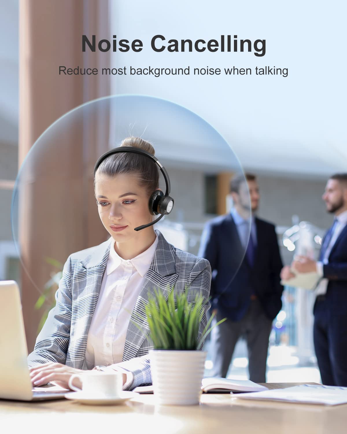 Casca Call Center Wireless cu microfon, Bluetooth 5.0, functie de reducere a zgomotului, pentru PC si telefon, Skype, Zoom