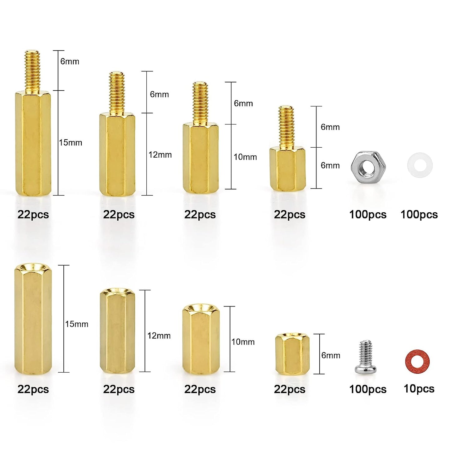 Set distantiere hexagonale M2.5 mama-mama si mama-tata, 486 piese, din metal cu saibe din plastic, pentru placa de baza, PCB, Raspberry Pi