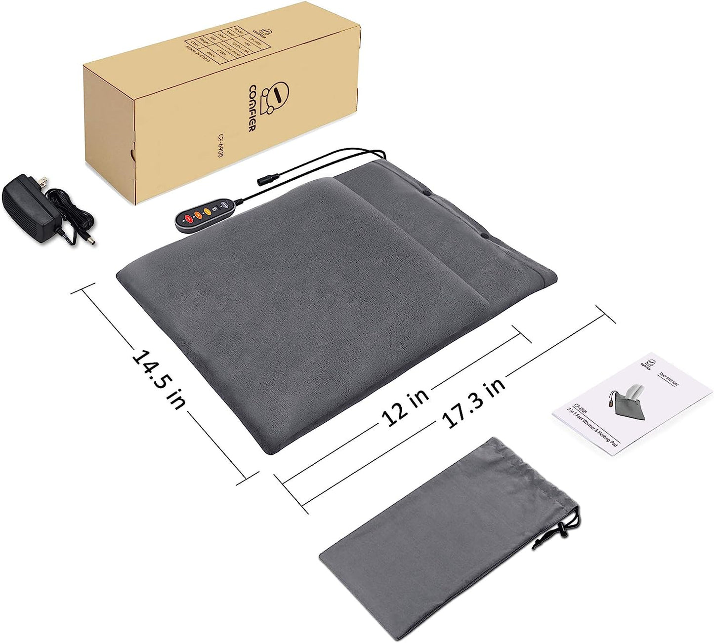 Incalzitor de picioare 2 in 1 pad cu incalzire electrica, 12 V, 3 niveluri de incalzire, oprire automata, design portabil, cu husa de depozitare si transport, Comfier