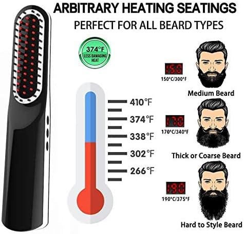 Perie de indreptat parul si barba, VIKICON, wireless, temperatura reglabila, 200 °C, indreptare rapida, negru