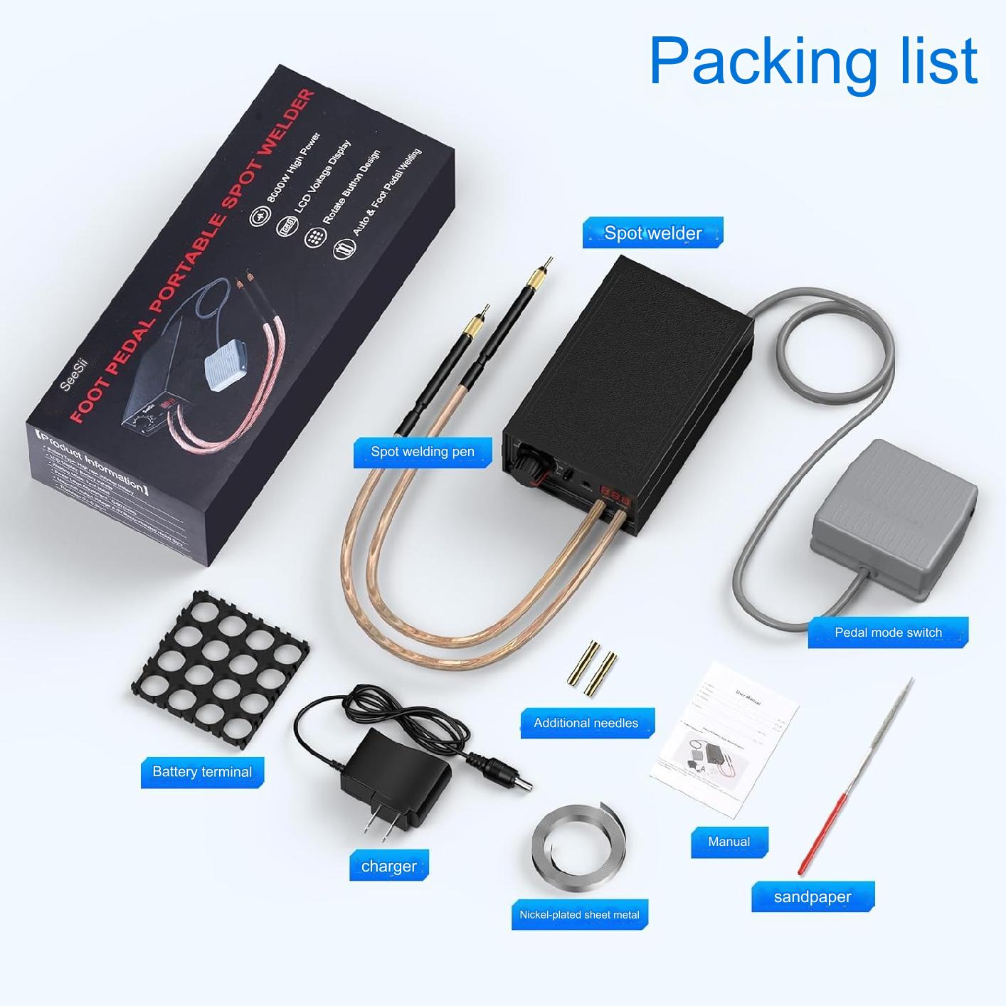 Aparat de sudura in puncte, Dual Pulse, 8000 W, portabil, 10-90 de niveluri, display, 0,1 mm, 0,3 mm, cu banda de nichel, pentru lipit acumulatori, Seesii