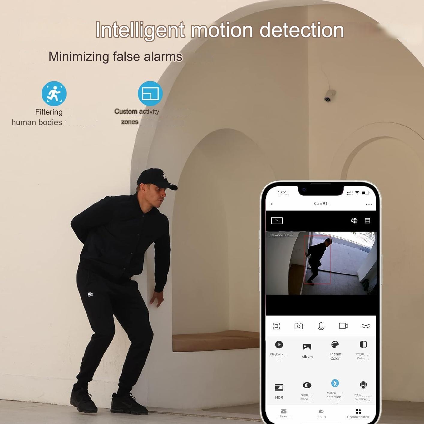 Camera Supraveghere WiFi, 2K, 4MP, 2560x1440, detectare si urmarire umana AI, difuzor incorporat, Slot Card SD, Comunicare Biredictionala, Intelligent tracking, PTZ, Vedere nocturna 10 m, impermeabila IP65, Senzor Miscare, Lumina LED, Alarma, Alb