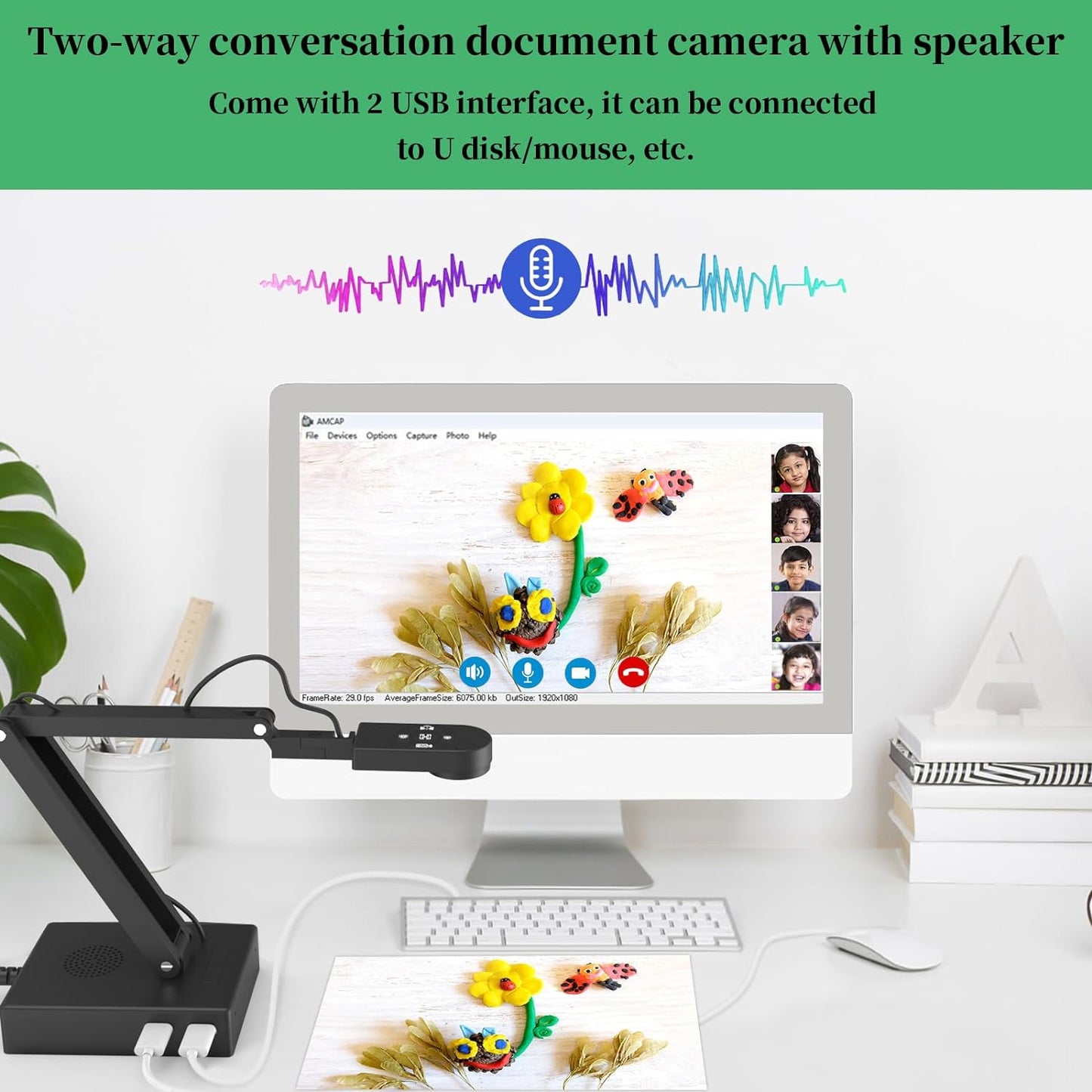 Camera scanner documente A3, 12 MP, 30 FPS, rezolutie 4K 3840 x 3120, zoom 9X, control prin telecomanda, inregistrare video, transmisii live, microfon dublu, apel vocal bidirectional, oglindire, lumini LED, compatibila cu Mac OSX, Windows, Chromebook