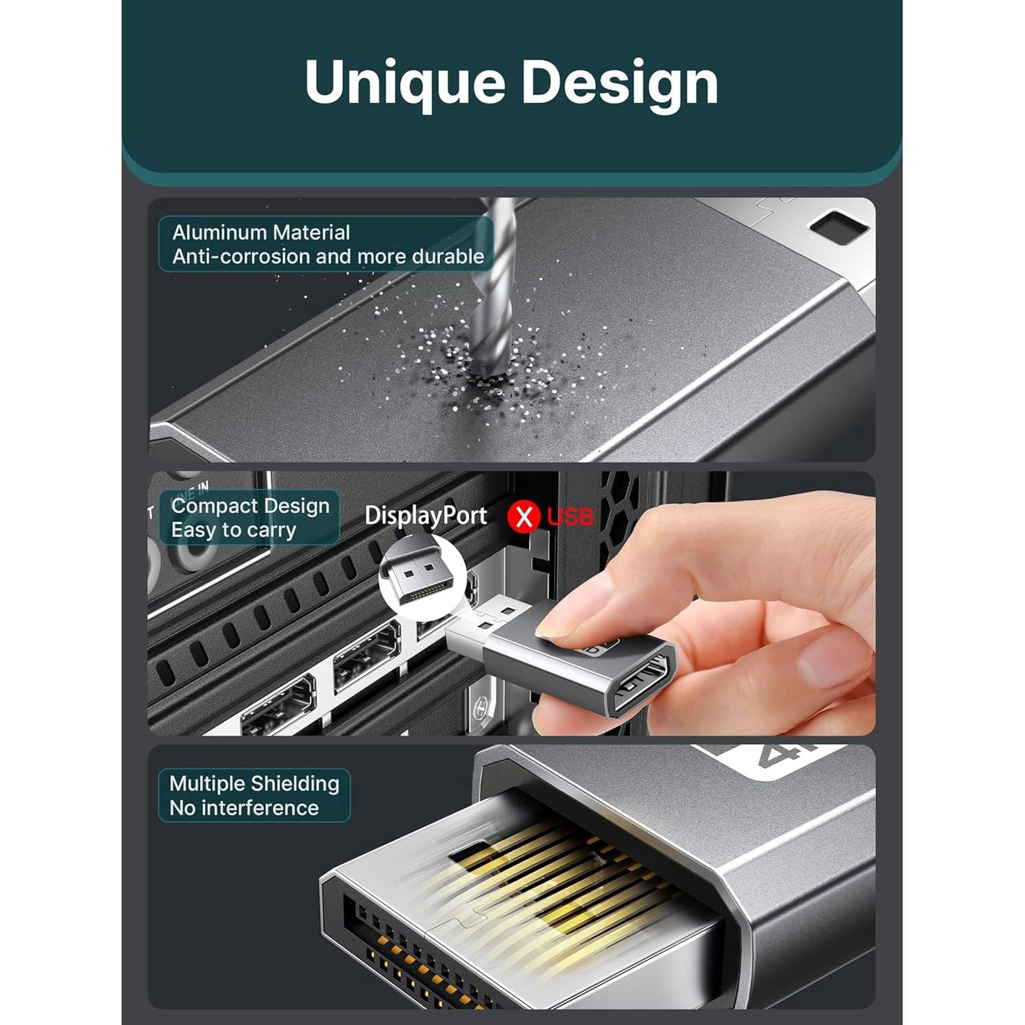 Set 2 adaptor DisplayPort la HDMI 4K, 4K@30Hz/2K@60Hz/1080p@120Hz, carcasa din aluminiu, design compact, mufa placata cu aur 24K, universal