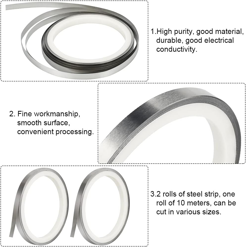 Set 2 role de banda nichelata de 8 mm x 0,1 mm x 10 m , pentru sudura baterii, potrivit pentru baterii Ni-MH 18650 21700 26650 32650 si baterii cu litiu.