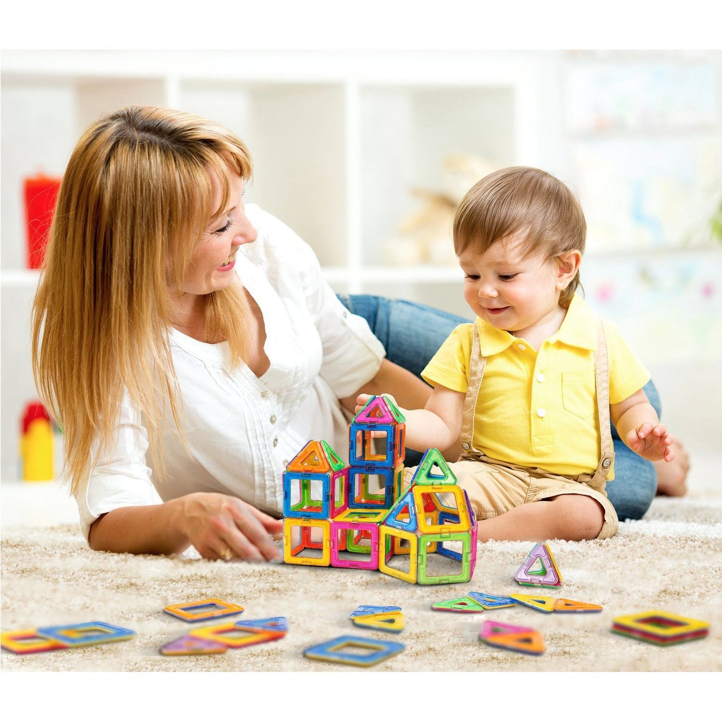 Set inteligent, educativ si creativ , Joc magnetic de contructie, 42 piese magnetice fosforescente