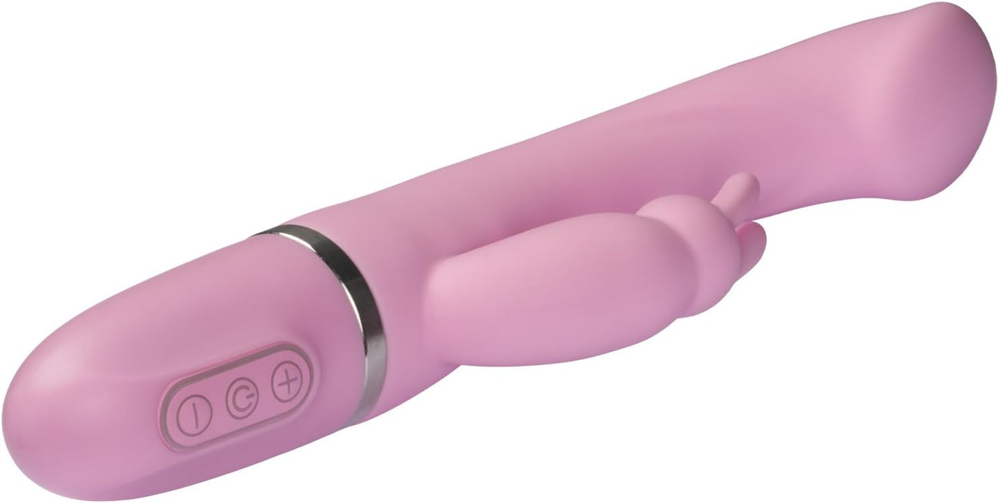Vibrator din silicon Rabbit cu motor dublu, stimularea clitorisului si a punctului G, silentios, roz