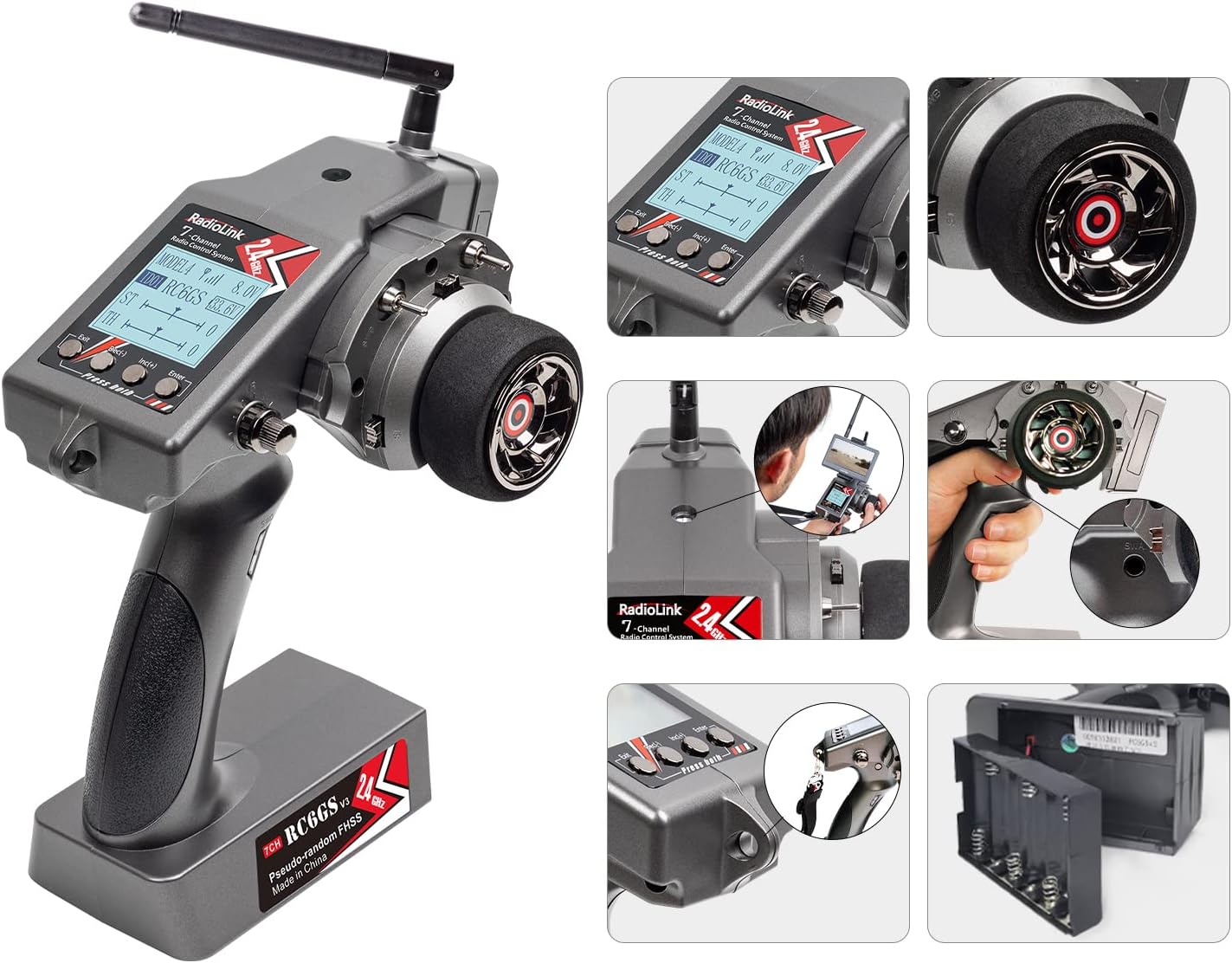 Set Radiocomanda cu 7 canale si receptor R7FG cu giroscop, telecomanda RC 2, 4 GHz, raza de actiune pana la 600 m, dual-rate, pentru masina RC, modele de barca, camion