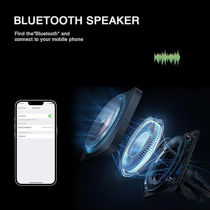 Oglinda cosmetica cu difuzor Bluetooth, oglinda machiaj cu lumini LED dimabile, temperatura reglabila rece-naturala-calda, butoane cu touch si port USB, rotativa 360°, alba