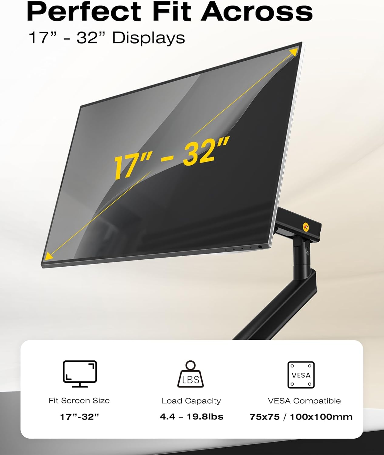 Suport monitor ergonomic brat articulat 17-32 inch - Arc mecanic reglabil, capacitate 9 kg, rotire 360°, inclinare +90°/-25°, ajustare inaltime, VESA 75x75 & 100x100, montare birou tip clema sau grommet, otel aliat, negru
