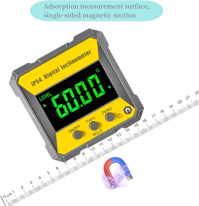 Nivela digitala magnetica 4 x 90°, eroare ±0,2°, ecran LCD, impermeabil IP54, aparat de masurat unghiuri 360°, inclinometru digital portabil pentru prelucrarea lemnului, metalului, constructii si auto