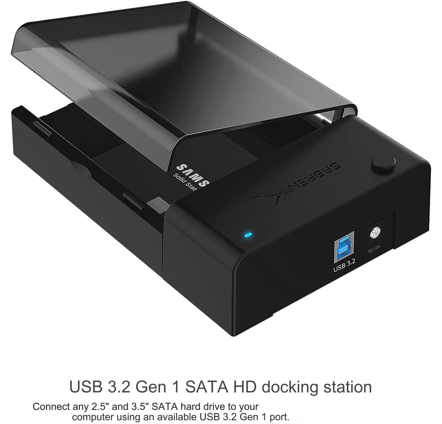 Docking Station pentru HDD/SSD extern, carcasa rack de 2,5-3,5 inchi, SATA, UASP, USB 3.0, USB 3.2 Gen1, plug and play, cu sursa de alimentare DC 12 V, rata de transfer 5 Gbps, cablu tip A de 1.8 m