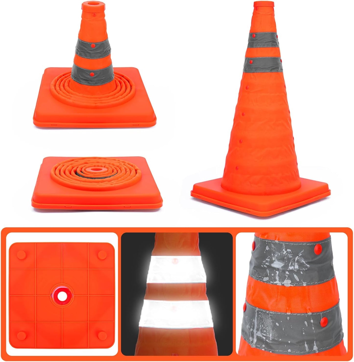 Set 4 conuri de siguranta pliabile, reflectorizante, 45 cm, portocaliu, pentru semnalizarea si controlul traficului rutier, parcari si santiere