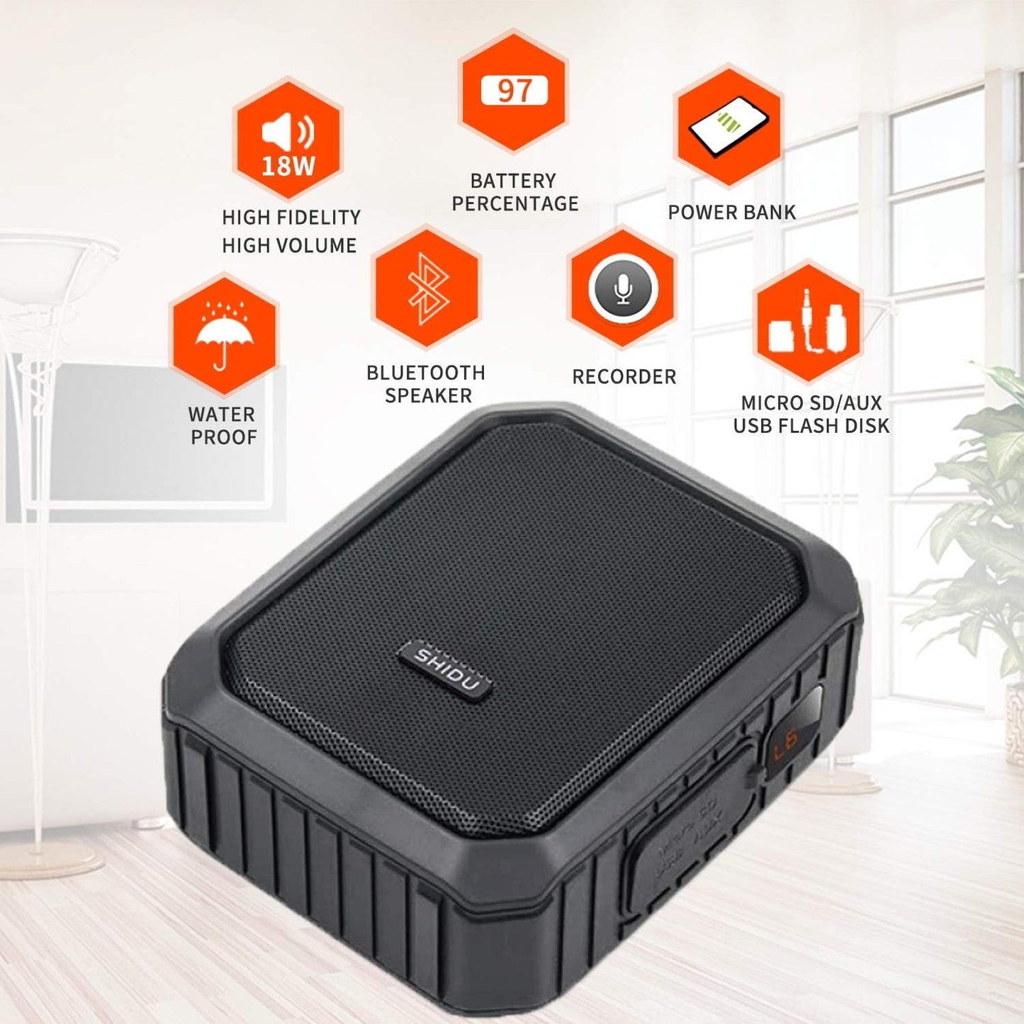 Amplificator vocal wireless SHIDU 18W, sistem PA portabil IPX5, Bluetooth 4.2, microfon UHF si casti reincarcabile, difuzor portabil pentru scoli, ghiduri turistice sau evenimente outdoor