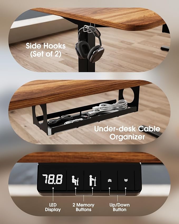 Cadru pentru birou electric reglabil pe inaltime 71-118 cm, cu organizator cabluri, carlige laterale, capacitate 80 kg, memorie inaltime, latime reglabila 100-130 cm, negru