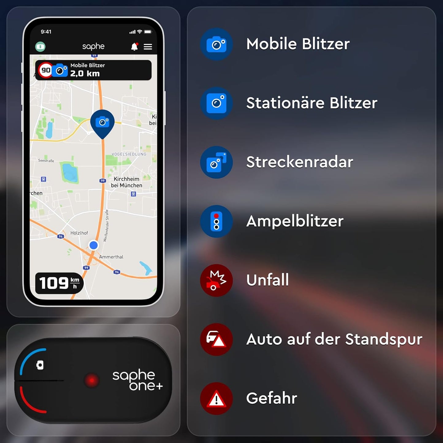 Alarma de trafic, date de la Blitzer.de, Avertizeaza in timp real despre radare si pericole din traficul rutier, aplicatie smartphone, negru