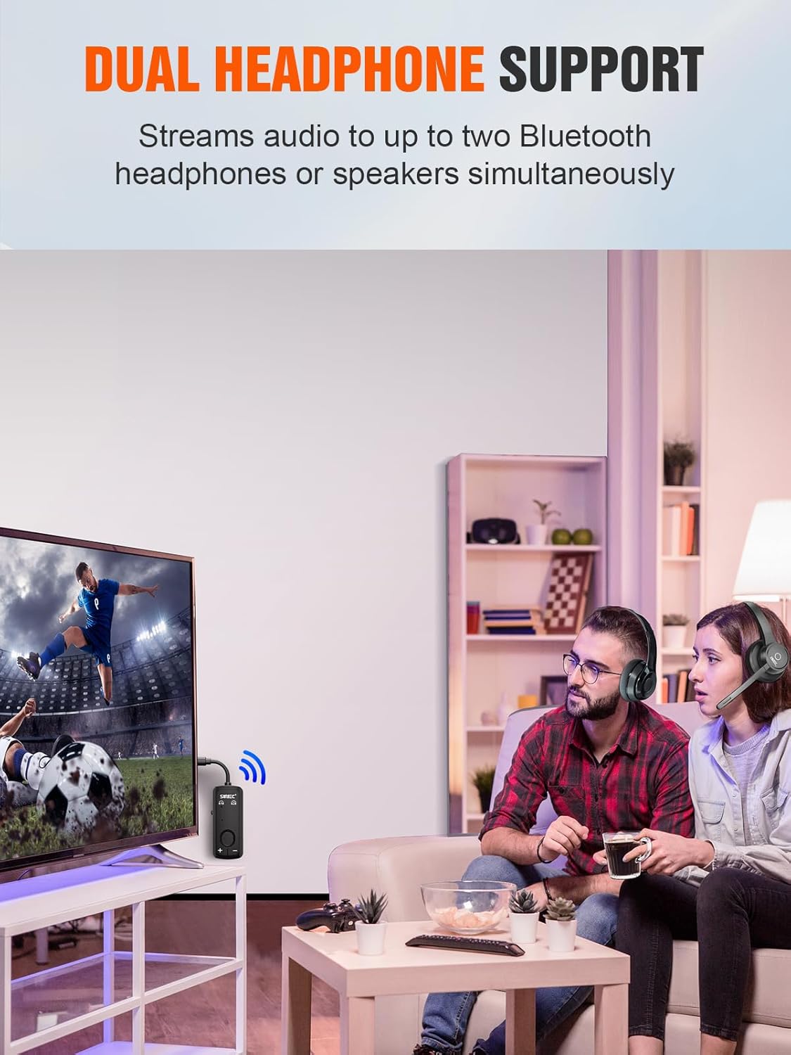 Adaptor transmitator AirFly cu Bluetooth, Dual Link, wireless, accepta 2 casti sau mufa AirPods, cu AUX 3.5 mm, latenta scazuta aptX, portabil, pentru TV, avion, masina (negru)