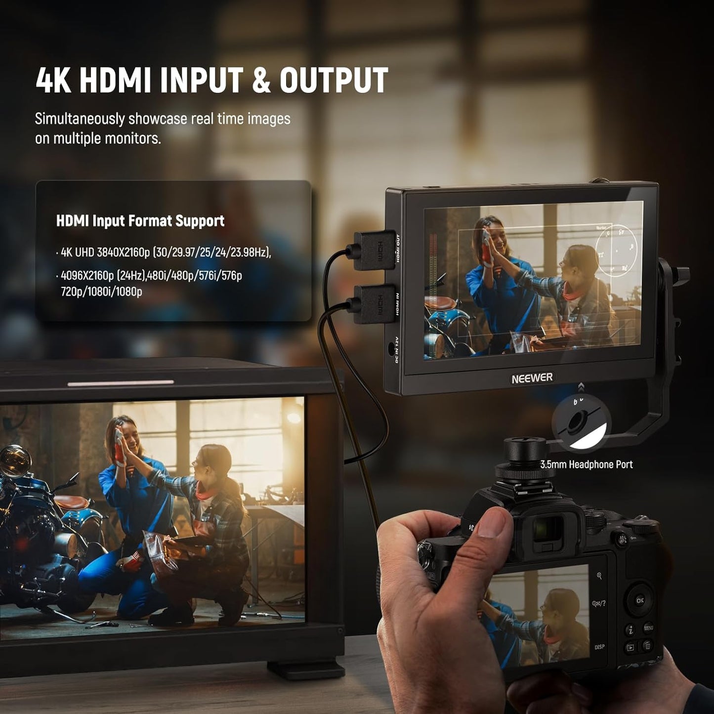Set monitor video de teren 5.5 inch, 3D LUT, Touchscreen IPS Full HD 1920 x 1080, HDR, HDMI Loop-in/out 4K, Full Waveform, Focus Peaking Assistant, cu acumulator NP-F550, incarcator si parasolar
