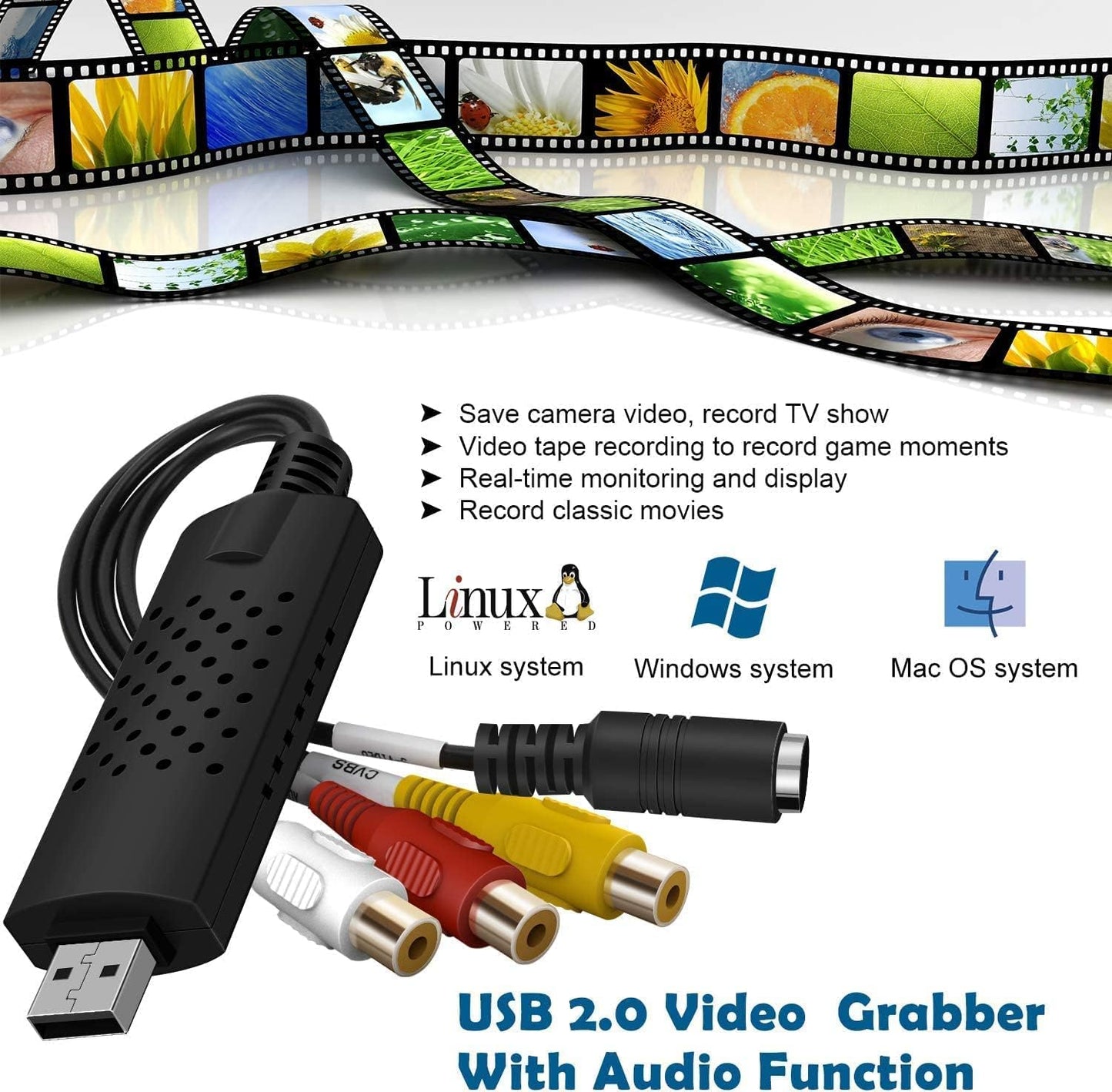 Convertor VHS Digital USB - Placa de captura video/audio pentru Windows 11/10/8, ideal pentru casete VHS, camere si DVR
