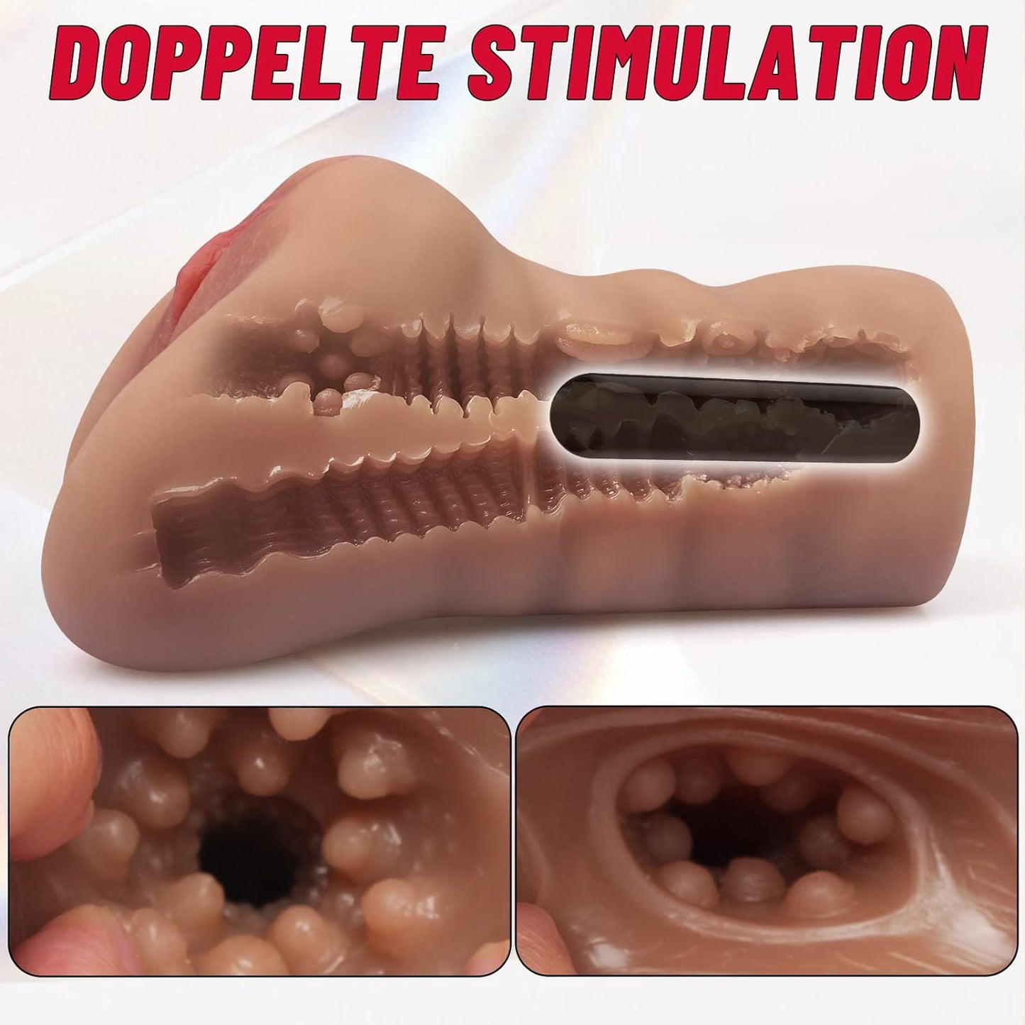 Masturbator realist 2 in 1 tip vagin si anus, cu vibrator, 10 trepte vibratii, jucarie sexuala pentru barbati