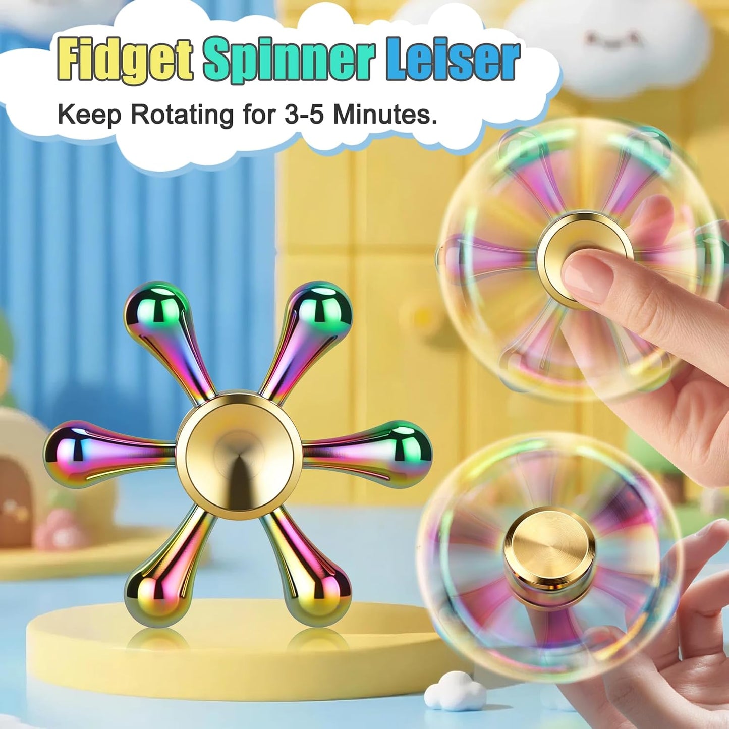 Fidget Spinner Coolden, jucarie anti-stres silentioasa, rotatie 3-5 minute, inalta calitate, pentru birou, scoala si cadou copii, adulti (multicolor)