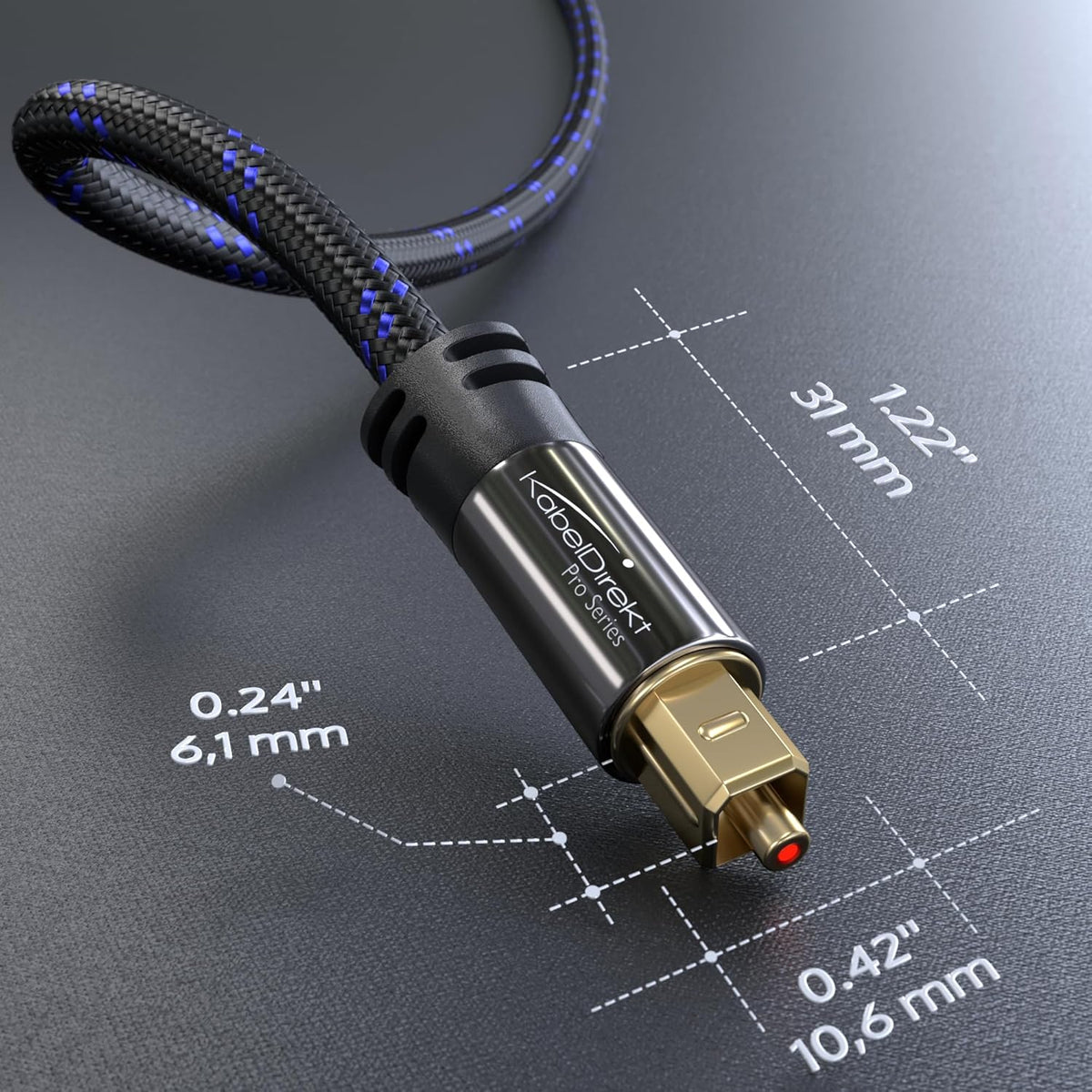 Cablu audio optic TOSLINK cu impletitura de nailon KabelDirekt - 10m - Cablu cu fibra optica pentru soundbar (TOSLINK, cablu digital S/PDIF, stereo/amplificator, home theater, Xbox One/PS4)