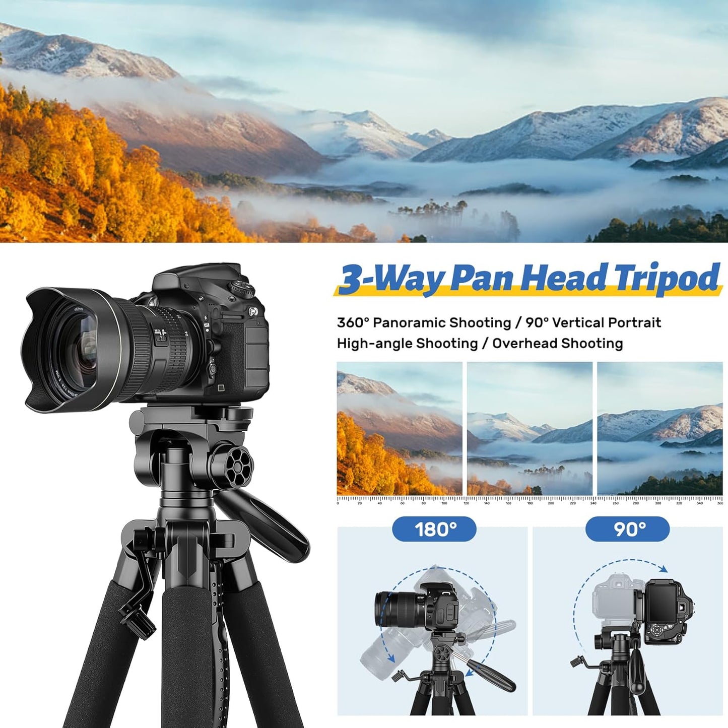 Trepied foto Victiv 188 cm, aluminiu usor si compact, cap detasabil 3 directii 360°, suport smartphone, telecomanda wireless, compatibil DSLR Canon/Nikon/Sony, smartphone/tableta, capacitate 6 kg, albastru