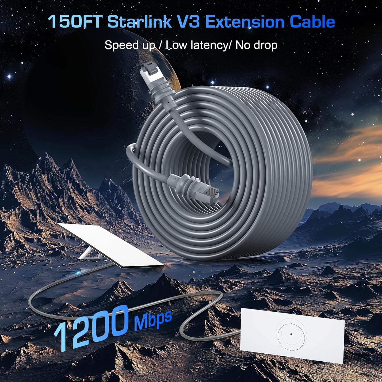 Cablu de retea Starlink Gen 3, 30 metri, cablu Ethernet RJ45 impermeabil, compatibil Starlink Standard Actuated Gen 3 si Satellite V3, cablu de inlocuire sau prelungitor pentru instalari exterioare si interioare, transmisie stabila de date