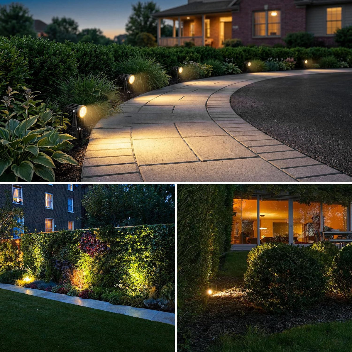 Set 6 proiectoare LED pentru gradina 3W, cablu 16.5m, transformator 24W cu senzor amurg-zori si temporizator, IP65 impermeabil, lumina alb cald 3000K, unghi 36°, cap reglabil 270°, iluminat exterior pentru alee, terasa, curte