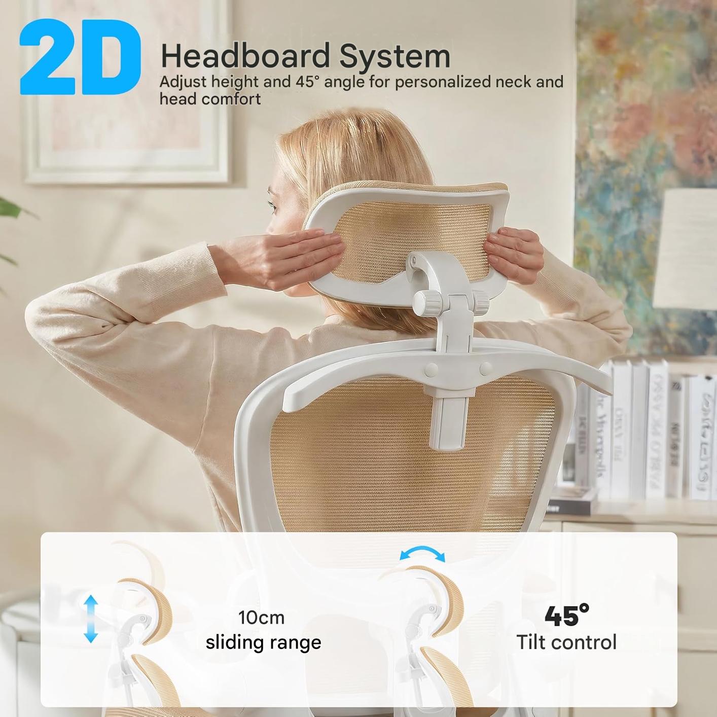 Scaun de birou ergonomic Coscendo, cu tetiera 3D reglabila si suport lombar ajustabil, inclinare 90°–120°, cotiere rabatabile 90°, reglabil pe inaltime, rotativ cu roti silentioase, sarcina maxima 130 kg, crem