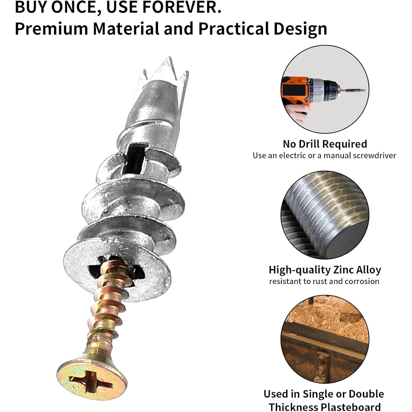 Set de dibluri metalice 146 autoforante M4 pentru gips-carton, cavitati si beton cu suruburi Incluse, pentru montaj rapid si fixare sigura pe pereti si structuri