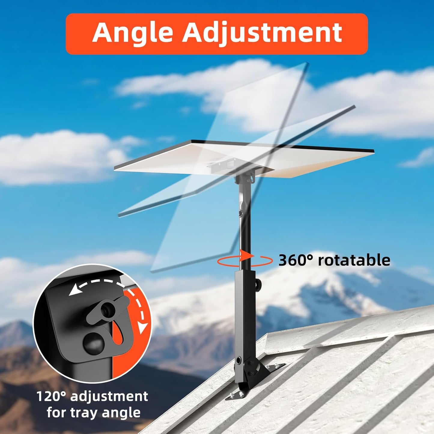 Suport pentru antena Starlink Gen 3, reglabil pe inaltime si unghi 90-180°, accesorii de fixare, montare pe acoperis, stabil si durabil, din metal anti-coroziune, negru