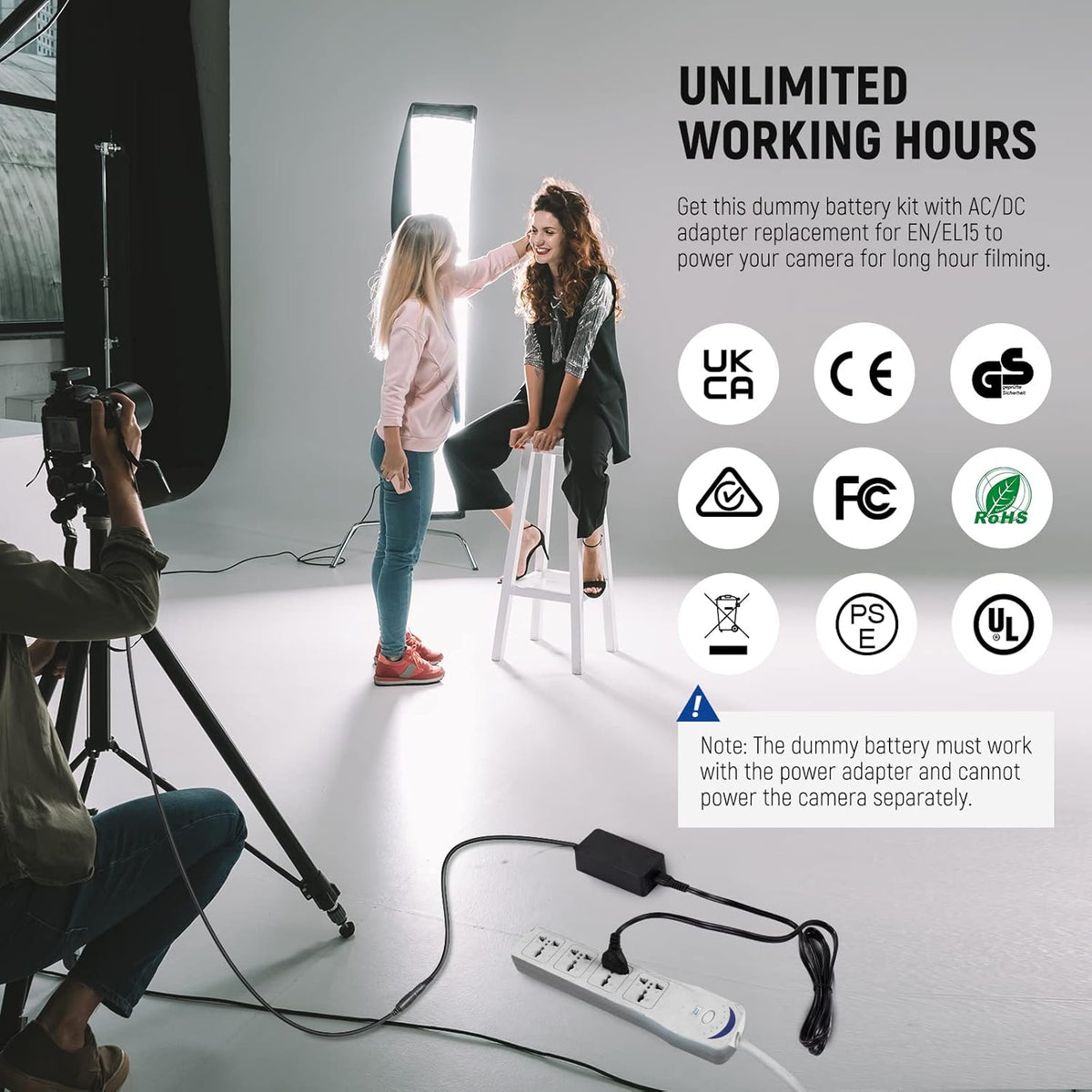 Baterie dummy EN-EL15 cu adaptor EP-5B, set alimentare continua compatibil cu Nikon Z5 Z6 Z7 Z6II Z7II D500 D610 D750 D780 D800 D810 D850 D7000 D7100 D72000 D7500