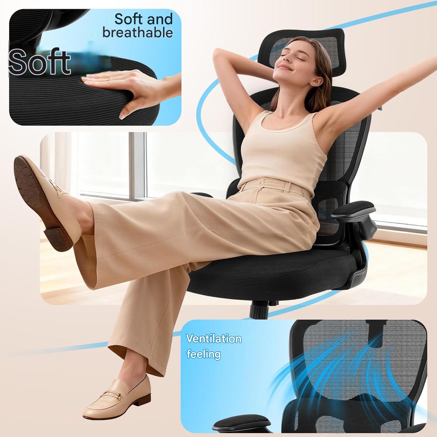 Scaun de birou ergonomic Coscendo, cu tetiera 3D reglabila si suport lombar, inclinare 90°–120°, cotiere rabatabile 90°, reglabil pe inaltime, rotativ cu roti silentioase, sarcina maxima 130 kg, negru