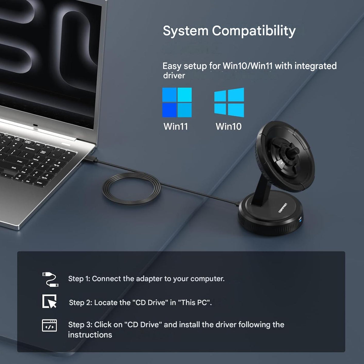 Adaptor USB WiFi 7 COMFAST BE6500, AX BE6500 Tri-Band 6500Mbps, USB 3.0, antena externa 6dBi, 6GHz + 5GHz + 2.4GHz, MU-MIMO, OFDMA, WPA3, pentru Desktop si Laptop cu Windows 10/11