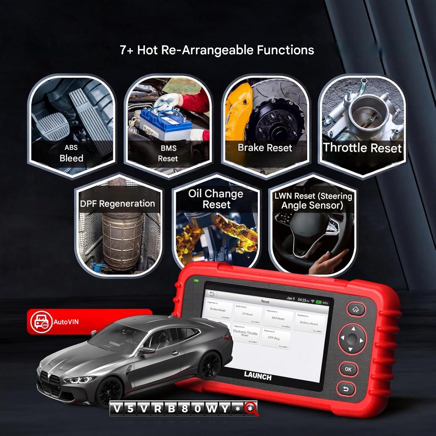 Tester diagnostic auto LAUNCH CRP123X Elite V3.0, scanner OBD2 profesional, Android 8.1, ecran tactil 5 inch, diagnosticare 4 sisteme ECU, 7 functii resetare service, EPB, DPF, BMS, SAS, ulei, citire VIN, WiFi