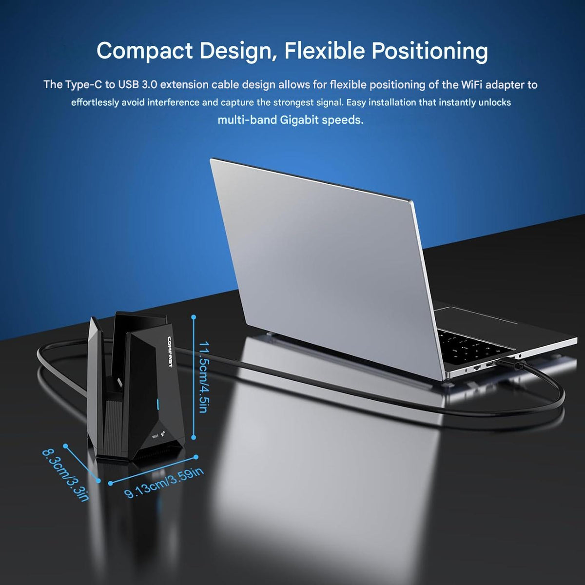 Adaptor USB WiFi 7 COMFAST 6500Mbps, Stick WLAN Tri-Band cu USB 3.0, MU-MIMO, OFDMA si WPA3, Dongle Wireless Plug & Play fara Driver pentru PC si Laptop cu Windows 10/11, cu antena integrata, negru
