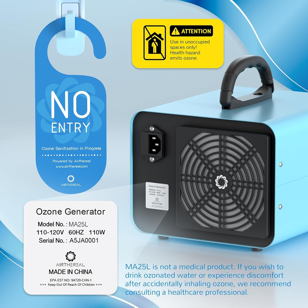 Generator de ozon pentru aer, apa, alimente, jucarii, pana la 370 ㎡, cu temporizator, comutator separat aer/apa, pentru sterilizare si eliminare mirosuri neplacute