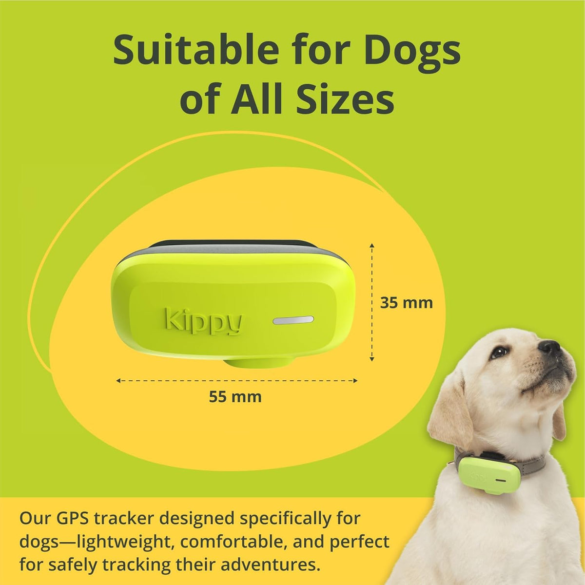 Tracker GPS pentru caini Kippy Dog, dispozitiv monitorizare activitate cu geofence, urmarire in timp real, notificari, impermeabil, verde